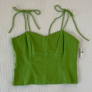 NWT Fitted Linen-Blend Tie-Shoulder Cropped Cami